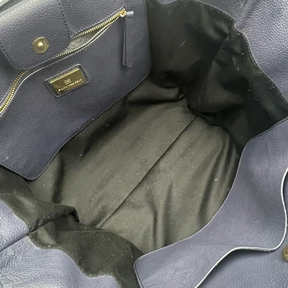 B-low-the-Belt Mila pebbled leather large bucket tote bag navy blue